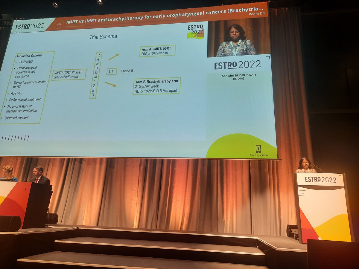 Dr Ashwini presenting the results of the brachy RCT at #ESTRO2022 from @RadOncTMC