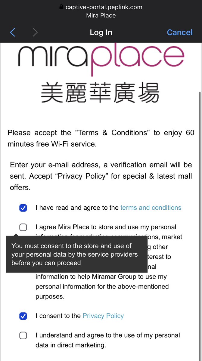 HKPhotoNews's tweet photo. Is this legal? #nofreechoice want free wifi at #MiraPlace you MUST take the marketing. #wrong #notcomeback https://t.co/K1qjUVlduC