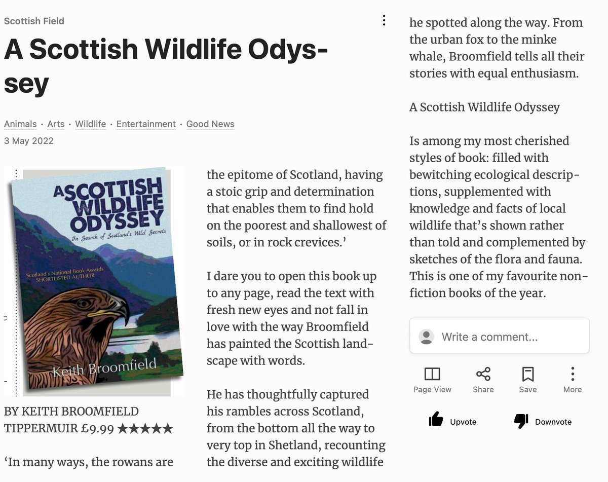 TippermuirBooks's tweet photo. Five-star review of Keith Broomfield's A Scottish Wildlife Odyssey in @ScottishField - see Keith @bozzyfest #Bozzyfest @BBCRadioScot @BBCScotland
@STVNews #wildlife #nature @DGStandard @DGWGO @VisitSWScotland @TouristScottish @ScotlandNow https://t.co/n9xw9JviEU
