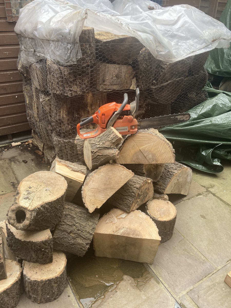 ⁦<a href="/chewson16/">Craig Hewson</a>⁩ My job today is cutting &amp; chopping up ash logs for burning next winter, very hard physical work especially at my age!👍😅