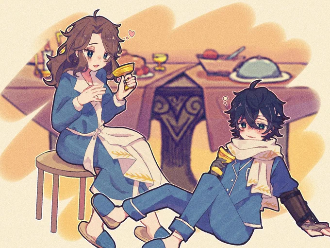 ミルエダちゃんお揃い衣装と酔い潰れエミくんありがとうございます#第五人格イラスト 
