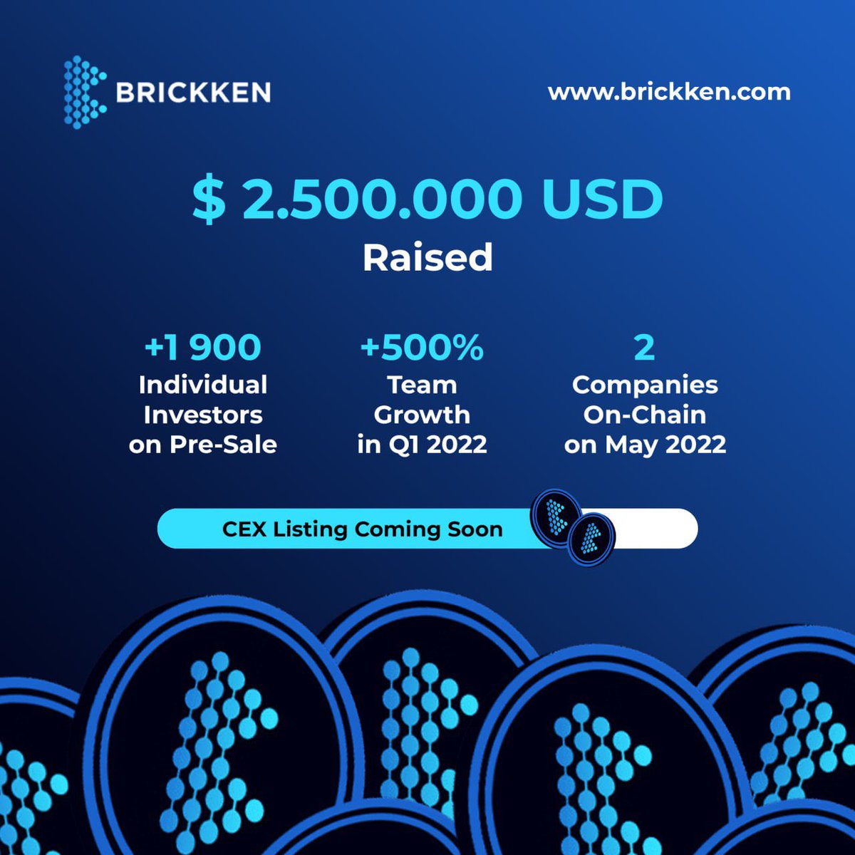 Brickken's tweet photo. 🤝Join the Brickken Journey🛣

$2.500.000 raised
1.900 individual investors
500% employee growth
First 2 companies on Chain in May
CEX - Coming soon

#tokenization #blockchain #bitcoin #cryptocurrency #ethereum #crypto #token #ether #defi #tokensale #blockchainnews #digitalassets https://t.co/basnsAht9i