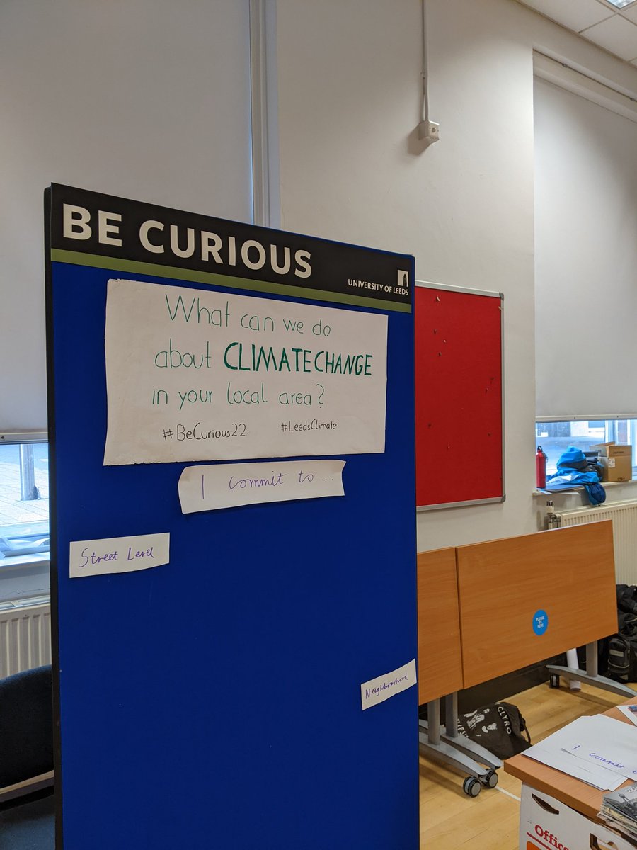 Wildernessie's tweet photo. At #BeCurious22 today, collecting pledges to address climate change in our local area. Drop by the Michael Sadler building, share your ideas and be inspired by others! #LeedsClimate https://t.co/bPLG1H17lD
