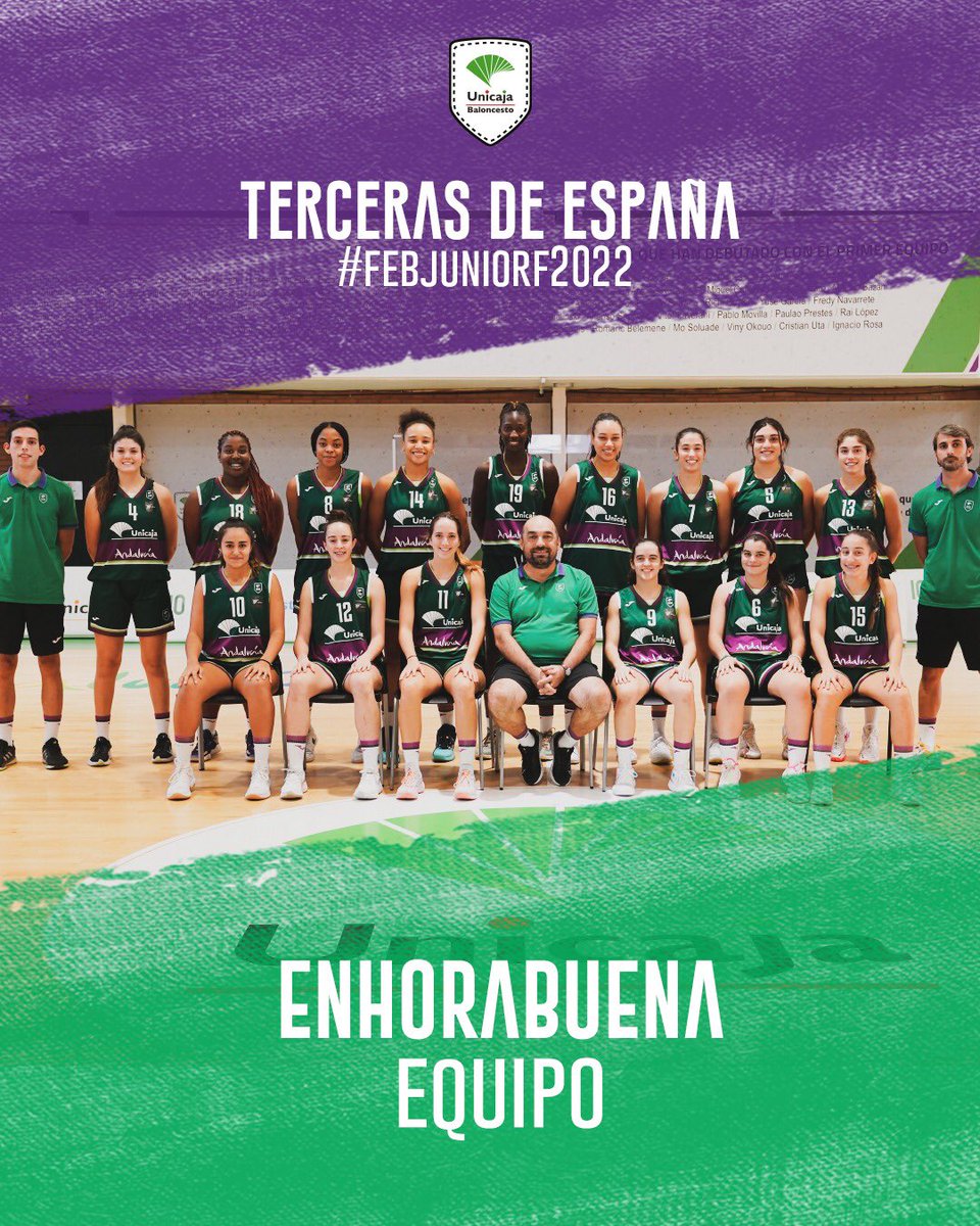 unicajaCB's tweet photo. 🥉 ¡TERCERAS DE ESPAÑA!
👏 El Unicaja Andalucía Junior #femenino supera al @bfemeninoleon 65 a 52 y consigue el #bronce en #FEBJuniorF2022
📊 @Elegon23, destacada (17 pts)
🔝 ¡ENHORABUENA, CHICAS! Orgullosos de vosotras
💚💜 #UnicajaJuntas @FundUnicaja @UnicajaBanco https://t.co/kQhSE1Q1wc