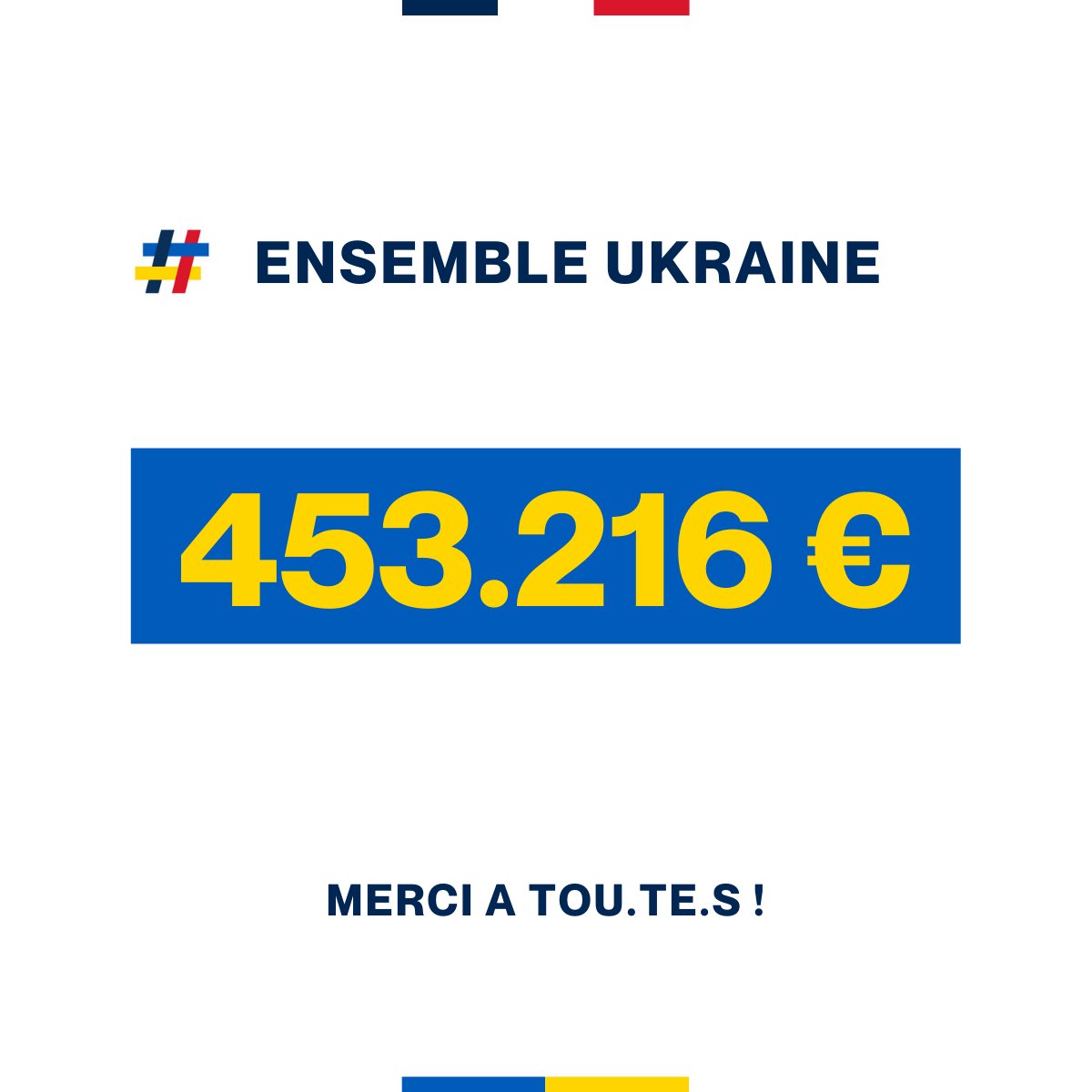 453.216€ de dons de la part de 716 donatrices et donateurs 🙏 
Merci encore infiniment à tou.te.s pour vos dons, soutiens et partages, merci aux bénévoles, aux entreprises et aux associations qui nous accompagnent et nous soutiennent dans cette initiative ❤️