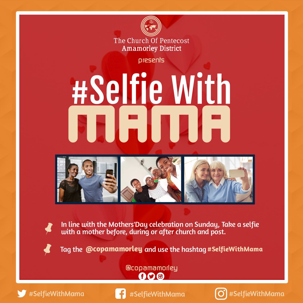 CopamamorleyEst's tweet photo. 1/2
It's Mother's Day this Sundayyyy🕺🏽🕺🏽🕺🏽💃🏽💃🏽💃🏽❤🔥💯
The Church of Pentecost, Amamorley District comes your way with #SelfieWithMama 🤭🎊
▪Just share a selfie with a Mother from Sunday's Service with the hashtag #SelfieWithMama
#SelfieWithMama
#PossessingTheNations https://t.co/fq8iehGqx8