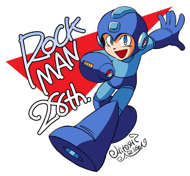 mega man (character) 1boy male focus solo blue eyes arm cannon helmet smile  illustration images