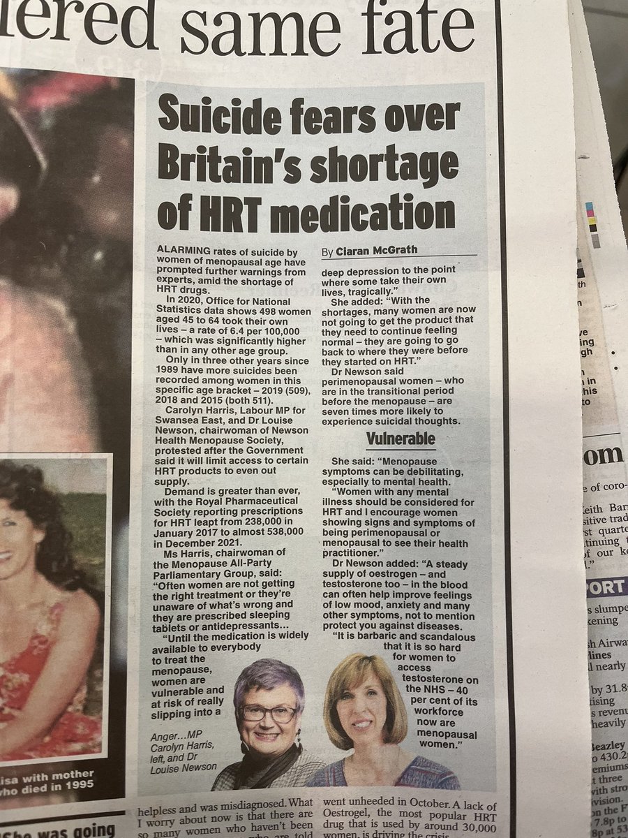 Perimenopausal women are seven times more likely to experience suicidal thoughts. My not for profit company is funding a PhD student for 3 years to do research into this working with <a href="/poojaliverpool/">Professor Pooja Saini (She/Her)</a> and @NHMenoSociety express.co.uk/life-style/hea…