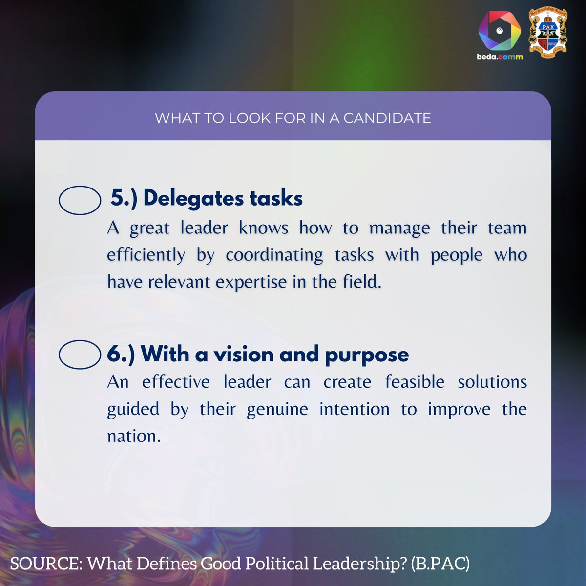 BedaComm's tweet photo. This May 9, 2022, Filipinos will play a crucial part in determining the future of our country. We must vote for leaders who can encourage genuine positive change through competence and integrity. 

#Halalan2022 https://t.co/L020pLQJUe