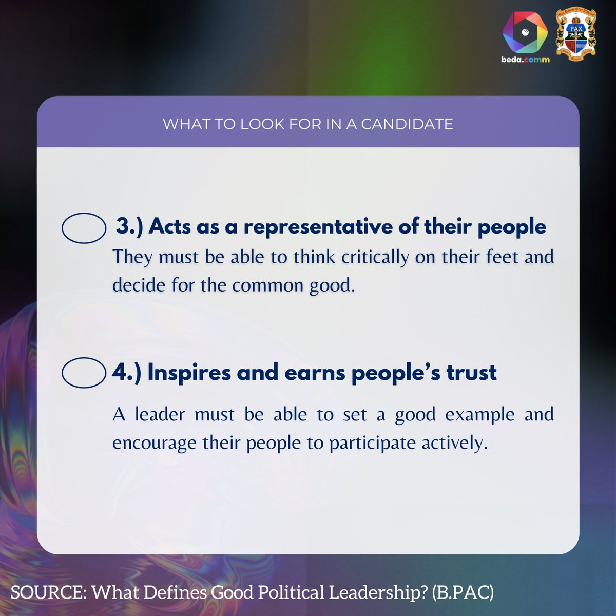 BedaComm's tweet photo. This May 9, 2022, Filipinos will play a crucial part in determining the future of our country. We must vote for leaders who can encourage genuine positive change through competence and integrity. 

#Halalan2022 https://t.co/L020pLQJUe