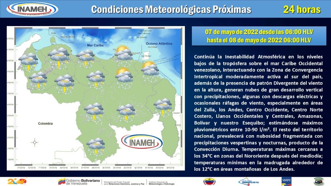 INAMEH's tweet photo. #7May #INAMEHInforma Condiciones Meteorológicas próximas 24 Horas #FelizSábado https://t.co/bP6hNsiQNi
