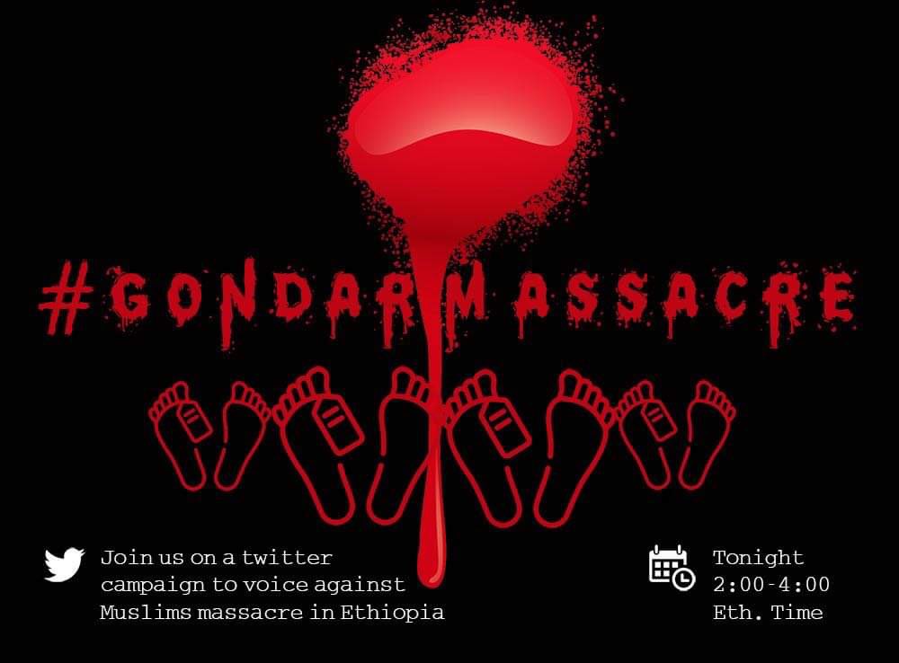 Yooyyaa halkan harr’aa akka lakkofsa itiyophiyaatti sa’a 2:00-4:00 duula Twitter gubbatti waan qabnuuf qophaayaa.
#IslamophobiaInEthiopia
#GondarMassacre