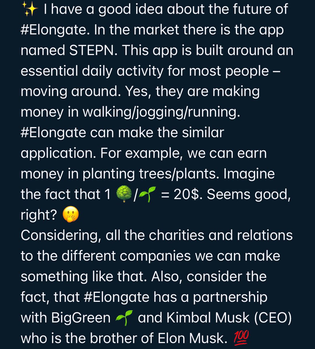 MetaverseGator's tweet photo. So, what would you say #Elongators? π³π±Let's make the world better place to live in! β€οΈπ«‘
#Elongate #GatorGang $EG @gatorgangcc @elongateog @kimbal @biggreen @elonmusk #DeFi #Web3 https://t.co/ME7ql4EAOE