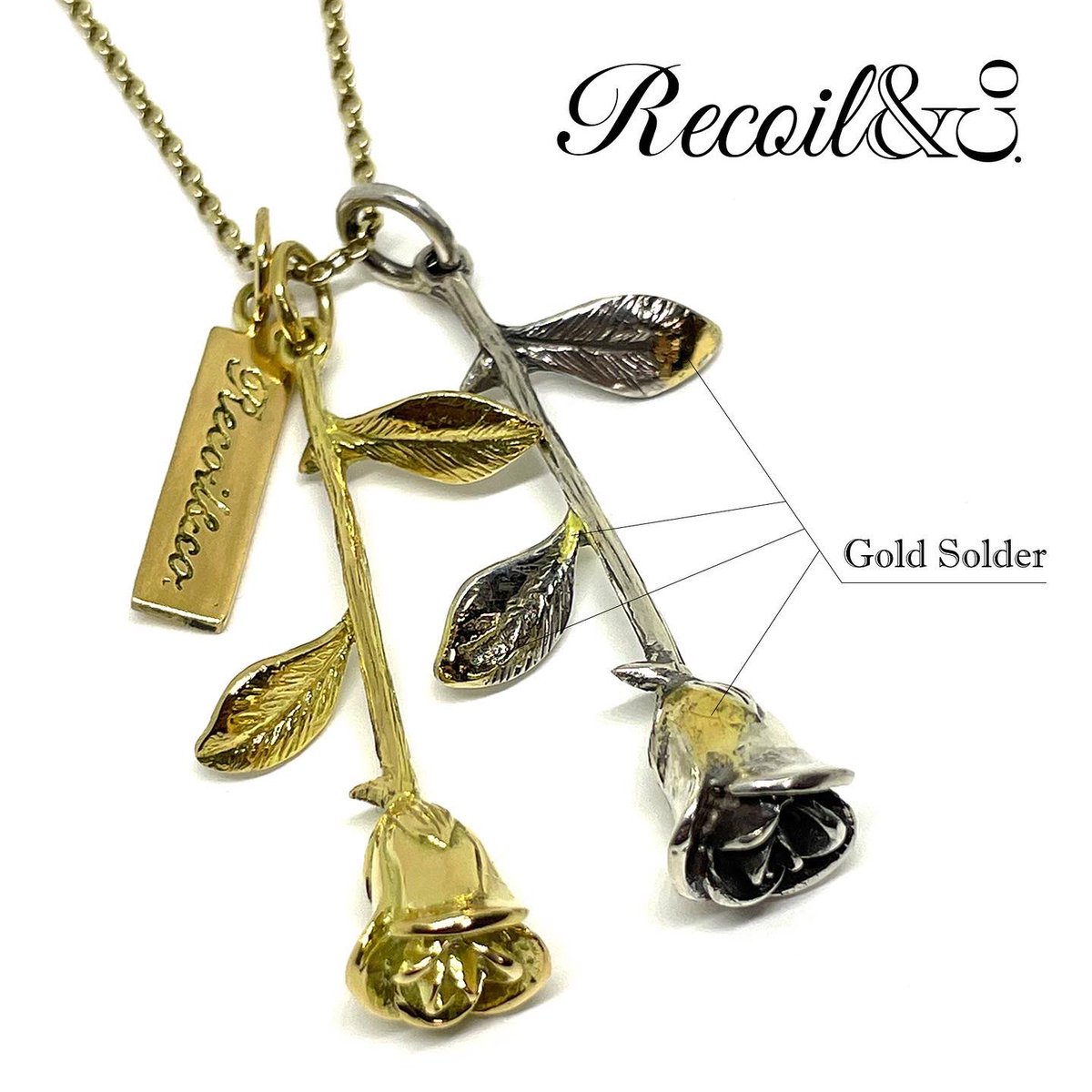 TRAPNEST_ONLINE's tweet photo. ▶︎▶︎▶︎ "Recoil"&amp;co. ローズペンダント金ロウカスタム入荷！

人気のローズペンダントにゴールドサダーを施したカスタムアイテム。

使い込んでシルバーがくすむと金ロウが輝きそのコントラストを楽しむことも可能。

https://t.co/1fn2gMo6h1 https://t.co/MpYENA2366