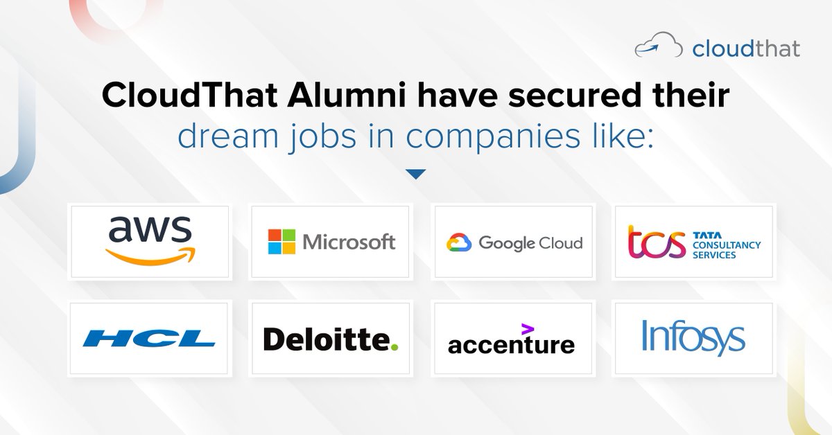 cloudthat's tweet photo. Whether you choose to undergo cloud training with us or join our #CareerTransformationGuarantee Program, you can look forward to a desirable outcome.​

#cloudthat #cloudcomputing #cloudjobs  #careers2022  #learnwithcloudthat #upskillwithcloudthat #upskilling #reskilling https://t.co/9E3BhRB1ZA
