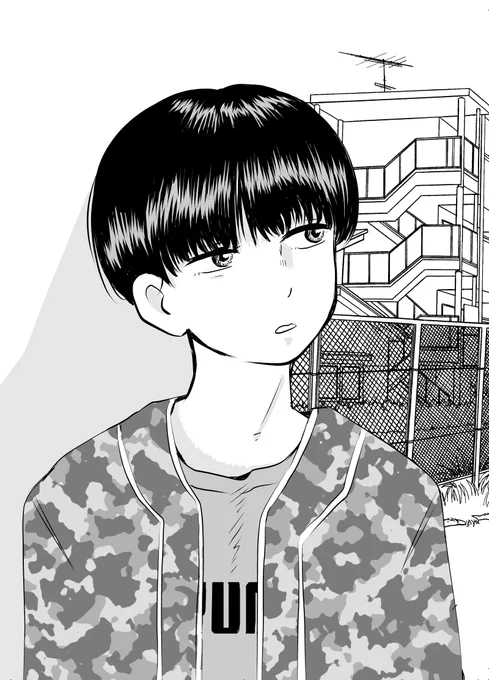 「早朝に何かを目撃した人」
初めて背景トーン使いました～濃いんですね。
#創作イラスト #漫画家志望 
