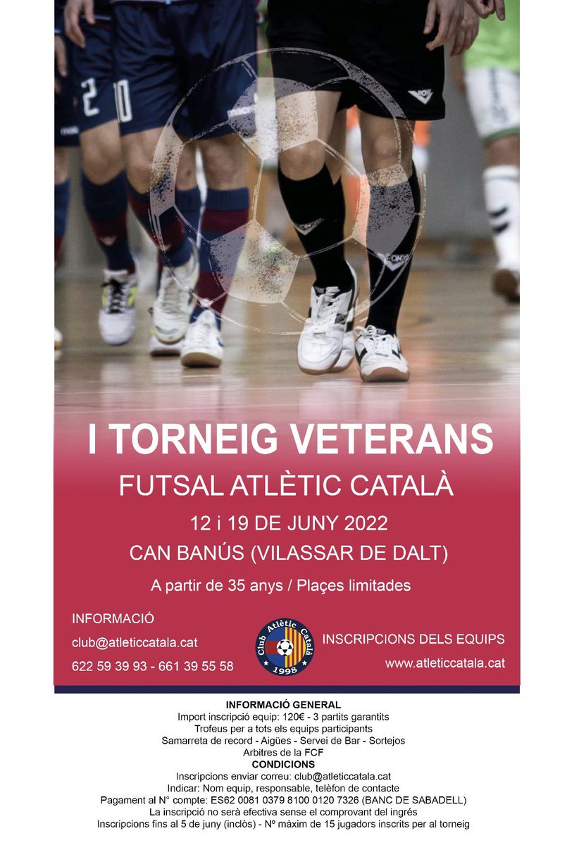 L’Atlètic Català organitza un torneig de veterans! Corre, apuntat i no perdis la teva plaça!