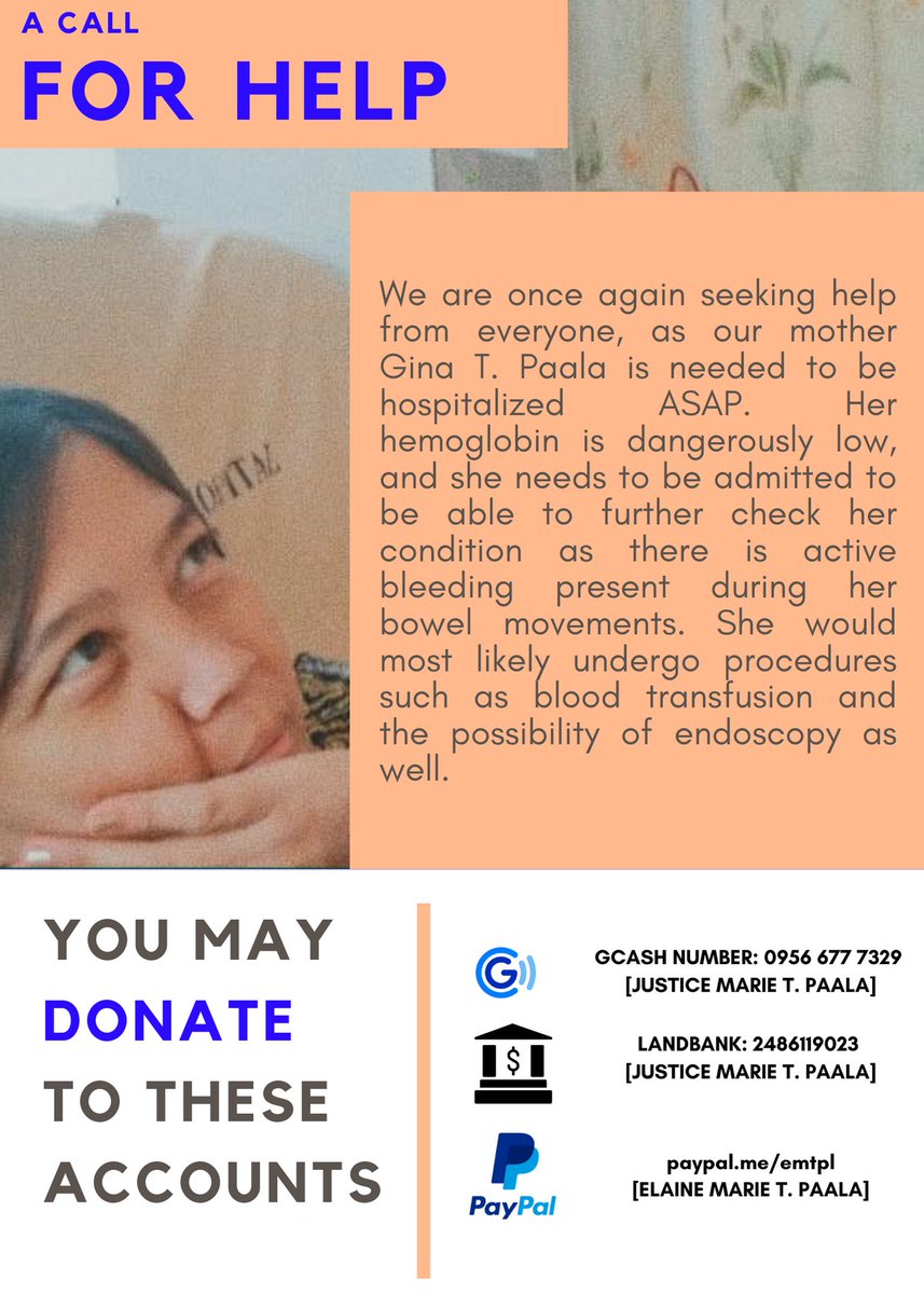 LabanGina23's tweet photo. ‼️ A CALL FOR HELP ‼️ (retweet to boost!)
Good day to all!

We are seeking help from everyone, as our mother Gina, who is a Chronic Kidney Disease patient, is needed to be hospitalized ASAP. Her hemoglobin is dangerously low (kindly refer to the next tweet for her lab results), https://t.co/8j9wBeZpXr