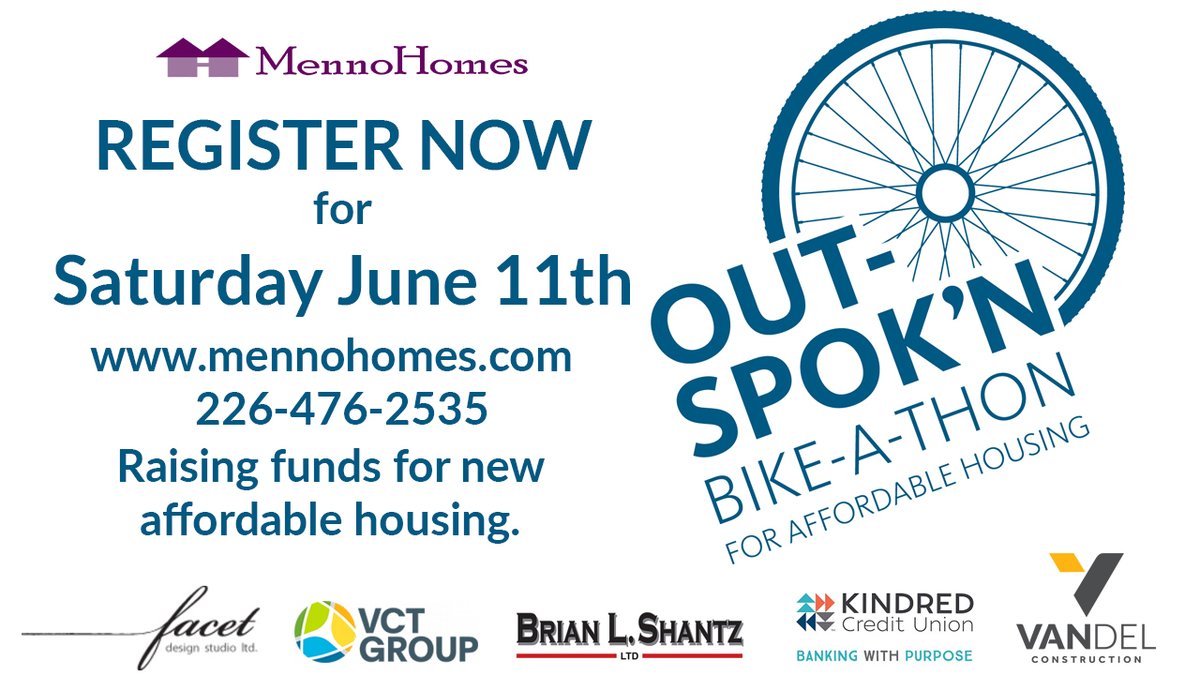 MennoHomes's tweet photo. It's time to be Out-Spok'n for affordable housing. All proceeds from this year's event will go towards our new affordable housing project in St. Jacobs. Construction is already underway. Join now or sponsor someone who already has here: https://t.co/G5t81zc23W https://t.co/cht6uC9G9H