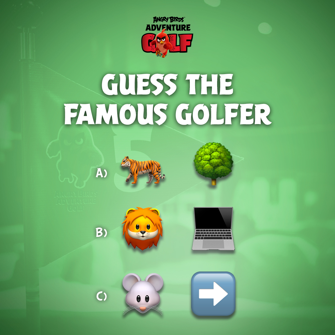 AngryBirdsGolf's tweet photo. Can you guess these three famous golfers from throughout history just from emojis? ⛳️ Drop your guesses in the replies!

#happysaturday #angrybirds #angrybirdsgame https://t.co/aVNA6V8Kde