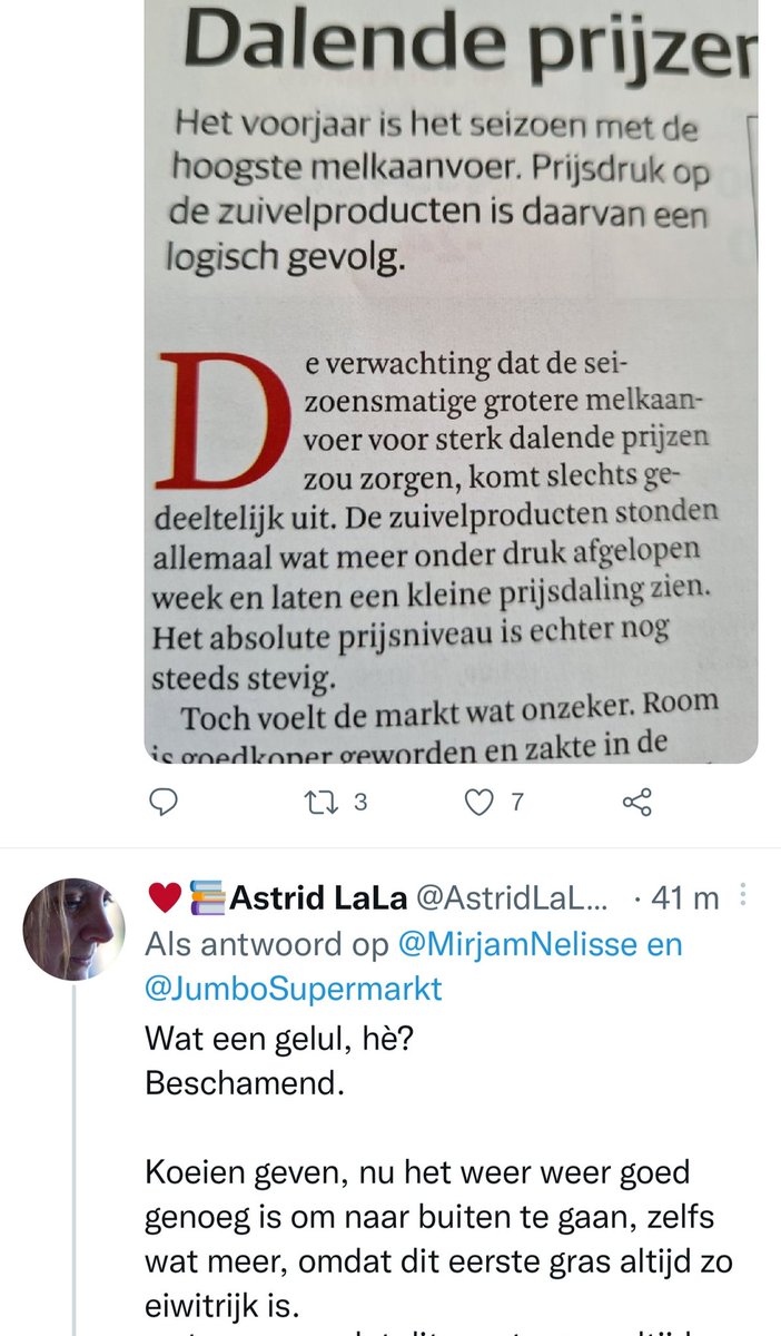 Beste <a href="/JumboSupermarkt/">Jumbo Supermarkten</a>, vrijdag stond ik in Dronten ineens voor een vrijwel leeg melkschap (1e foto). Elders is het niet veel beter zie ik (2e foto). Zijn er soms weer keiharde prijsonderhandelingen gaande? Zie de post van <a href="/MirjamNelisse/">ir. Mirjam Nelisse</a> (laatste foto). Er is melk zat! 🥛