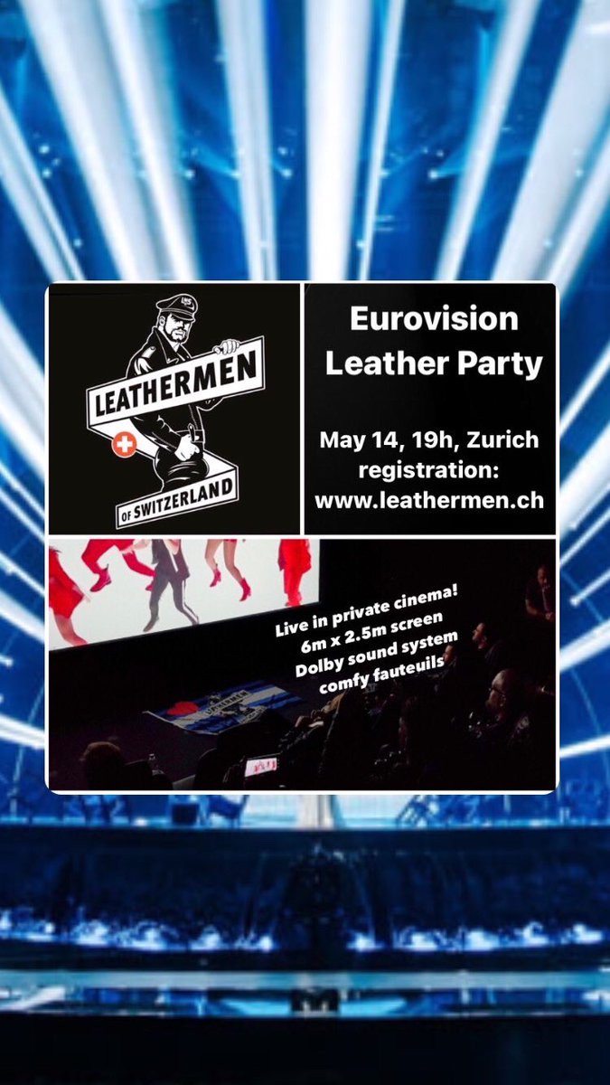 Private Viewing: Eurovision Leather Party 2022
14 May, 19:00

leathermen.ch/en/event/2022-…

The Leathermen of Switzerland welcome you to their exclusive voting night at their Grand Prix Party in Zurich Altstetten.

Join and celebrate!
💙❤️🤍🖤
