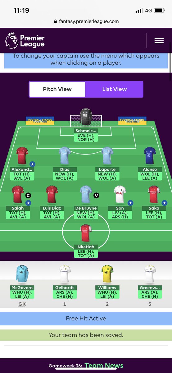 FPLScofield's tweet photo. #FH36 
OR: 491 🌍 
Desperate need for a green arrow this week

This is 99% locked in… alonso could change will wait on some minutes predictions 

#FPL #FPLCommunity https://t.co/X8ZfV2e1GC