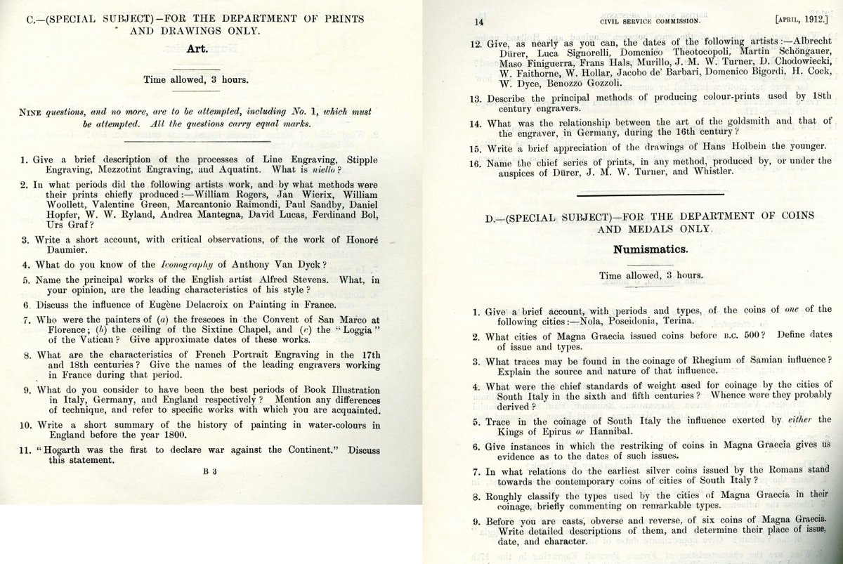 elbarroquista's tweet photo. Examen de acceso para ser personal del British Museum. 
Preguntas específicas por departamentos.
1912 https://t.co/wRvXLLQdb3