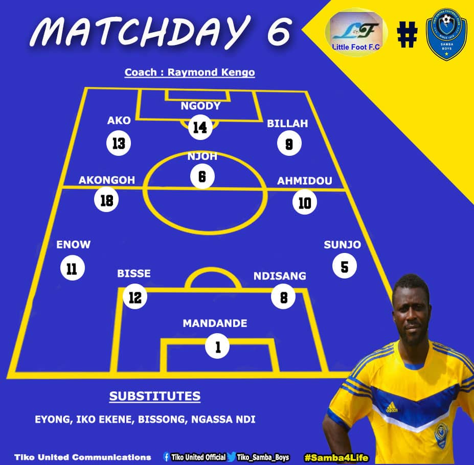 Tiko_Samba_Boys's tweet photo. Six changes from our previous XI, as @AkoAsoh makes first start for the @Tiko_Samba_Boys!

#LittleFootFCTikoUnitedFC
#Operation3Points
#ReturnOfSamba4Life https://t.co/Yl0nNzKhhe