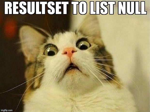 overflow_meme's tweet image. Resultset To List null stackoverflow.com/questions/7192… #nullpointerexception #resultset #list #arraylist #java