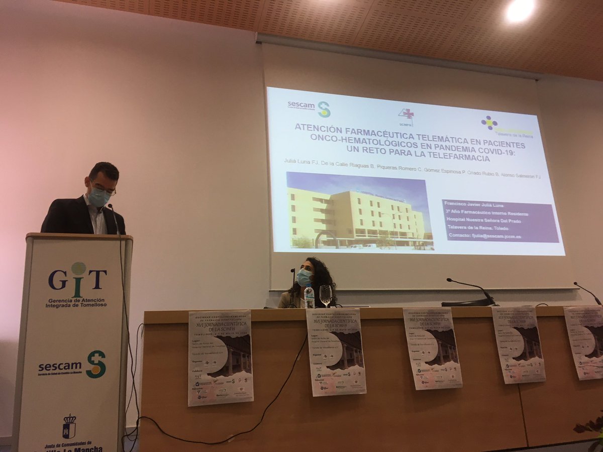 SCMFH's tweet photo. Es el turno de las comunicaciones orales: Francisco J. Juliá - del S. Farmacia de @SanidadTalavera - “At. Farmacéutica telemática a Pacientes onco-hematológicos.” #SCMFH22 https://t.co/nppcE79gqY
