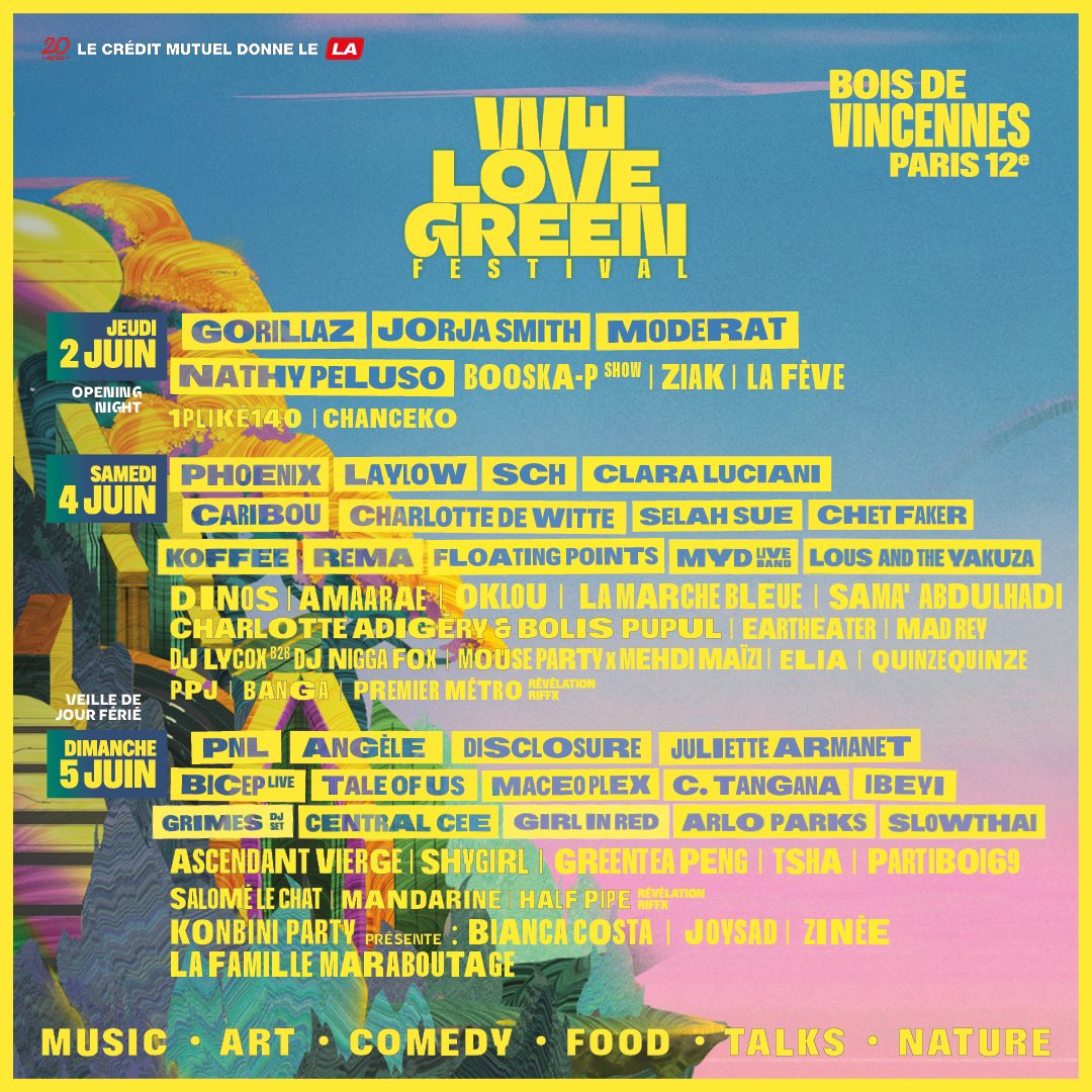 WeLoveGreen's tweet photo. 👾 WE LOVE GREEN 👾
🚀 2, 4 &amp; 5 JUIN 2022 

3 jours de concerts, de rencontres et d’explorations. Le nouveau monde se rêve en musiques 🎶

Billetterie ▶ https://t.co/atK0rkFor0 https://t.co/pEnR1I9S20