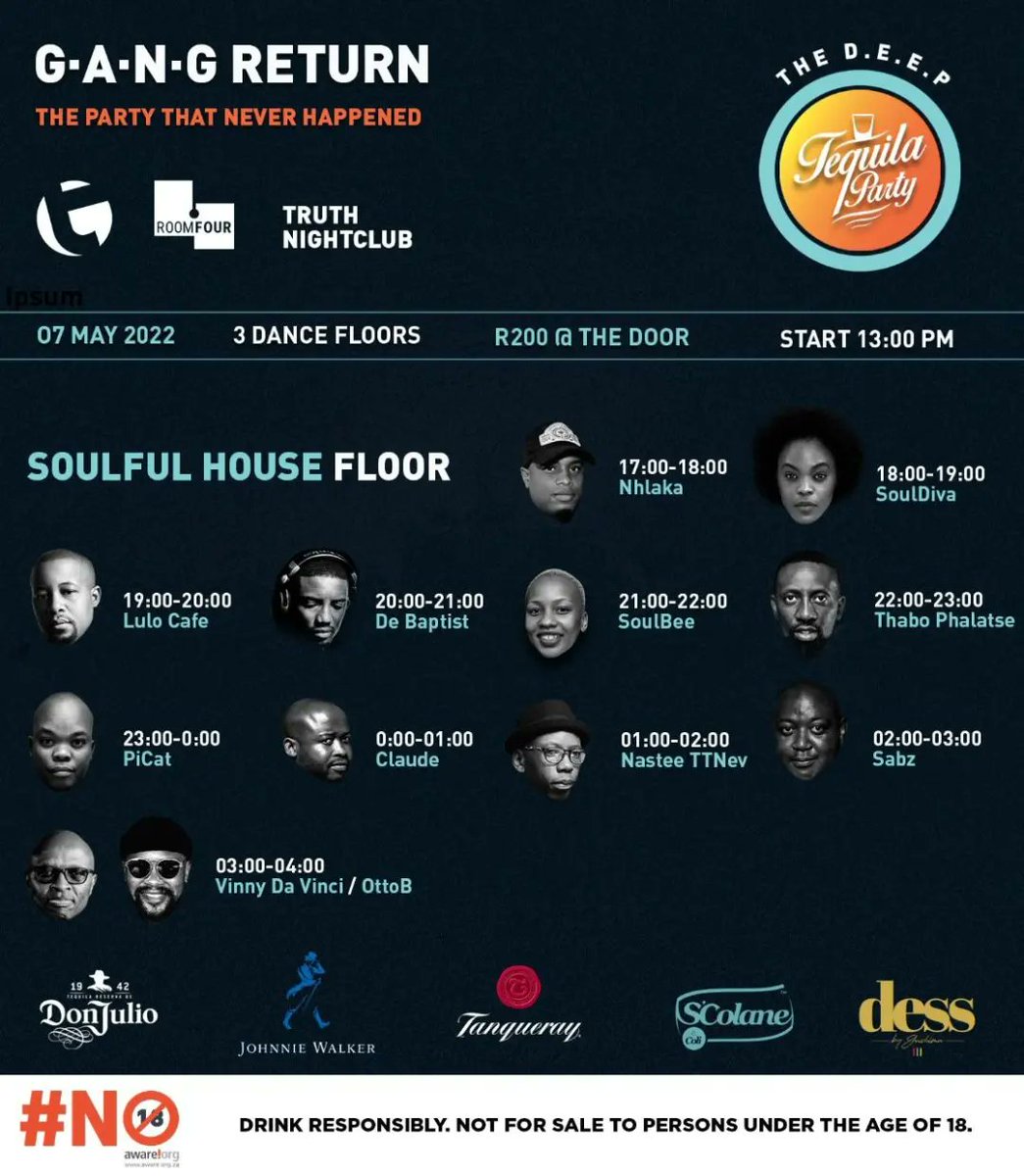 <a href="/chaka_unity/">ChakaDimas 😎</a> <a href="/Akhona_Khulz/">Akhona AK</a> @tequilagangsa @SoulDiva_DJ @LuloCafe <a href="/DjSoulBeeSA/">Boipelo SoulBee</a> <a href="/thabophalatse79/">Thabo Phalatse</a> <a href="/iamclaudebaloyi/">DjClaude</a> <a href="/djnasteenev0808/">Nastee Nev</a> <a href="/VinnyDaVinci/">Vinny Da Vinci</a> <a href="/OttoB_/">OttoB Letsholo</a>