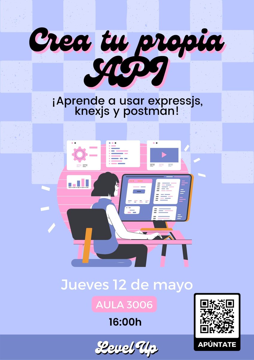 levelup_upm's tweet photo. Para crear cosas bonitas de front, se necesita un buen back!

LevelUp os trae un taller de lo más útil y a la vez entretenido, no os lo perdáis.

El jueves 12 de mayo a las 16:00 os esperamos en la sala 3006🥳

👇🏼 ENLACE DE INSCRIPCIÓN 👇🏼

📝  https://t.co/VpvH4xpp6W https://t.co/4NhqgvQqQM