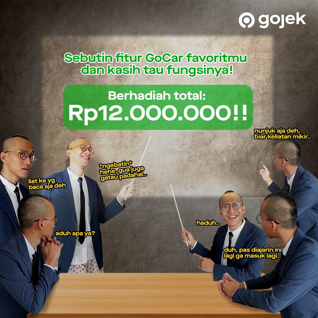 gojekindonesia's tweet photo. GIVEAWAY alert! Alias ayo merapaaat~ 

Jawab pertanyaan di gambar dan menangin HP buat 1 orang &amp; saldo GoPay 1 juta buat 6 orang!

Caranya:
- Follow @gojekindonesia
- Tag 3 temen
- Love, RT dan reply jawabanmu
- Sertakan hashtag #UdahSaatnya https://t.co/7QmUdc6qeK