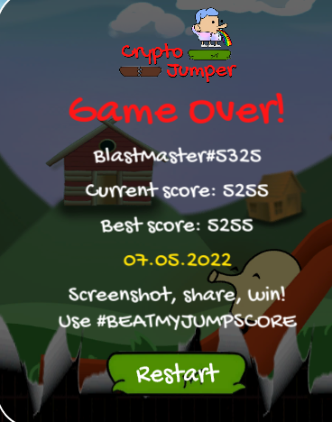 BlastmasterNFT's tweet photo. @CryptoJumperNFT #Beatmyjumpscore https://t.co/Mtlecei90J