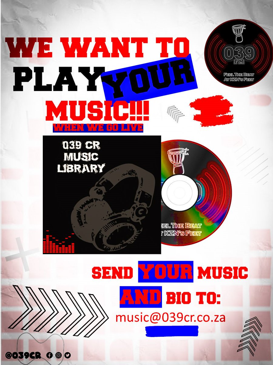 039CR's tweet photo. Psst! Listen UP!!

039 Community Radio needs your help in creating one of best music libraries in the UNIVERSE.

Siyazi ukuthi nidinga i-platform to PUSH YOUR HUSTLE, well, we are that platform -- WE WANT TO PLAY YOUR MUSIC WHEN WE GO LIVE! https://t.co/cAu1fQ1OEn