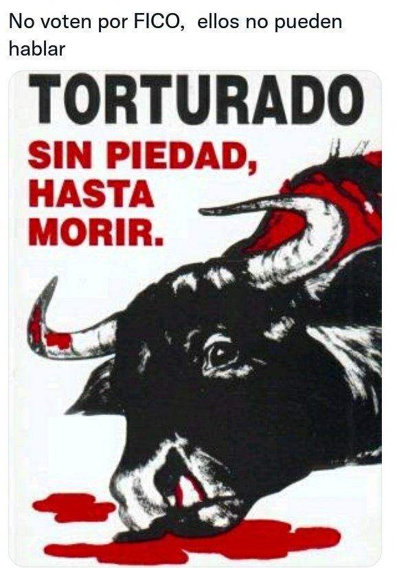 Laburritaisa's tweet photo. #NoFico A la pregunta ¿como Presidente apoyará la ley #ColombiaSinToreo? ya Colombia sabe que #FicoApoya las PRÁCTICAS DE CRUELDAD EN CONTRA DE LOS ANIMALES Ya que su linea es "favorecer los emporios capitales con sudor de l's Colombian's #FicoViolenciaTaurina para Colombia https://t.co/W6HqVsyAiJ