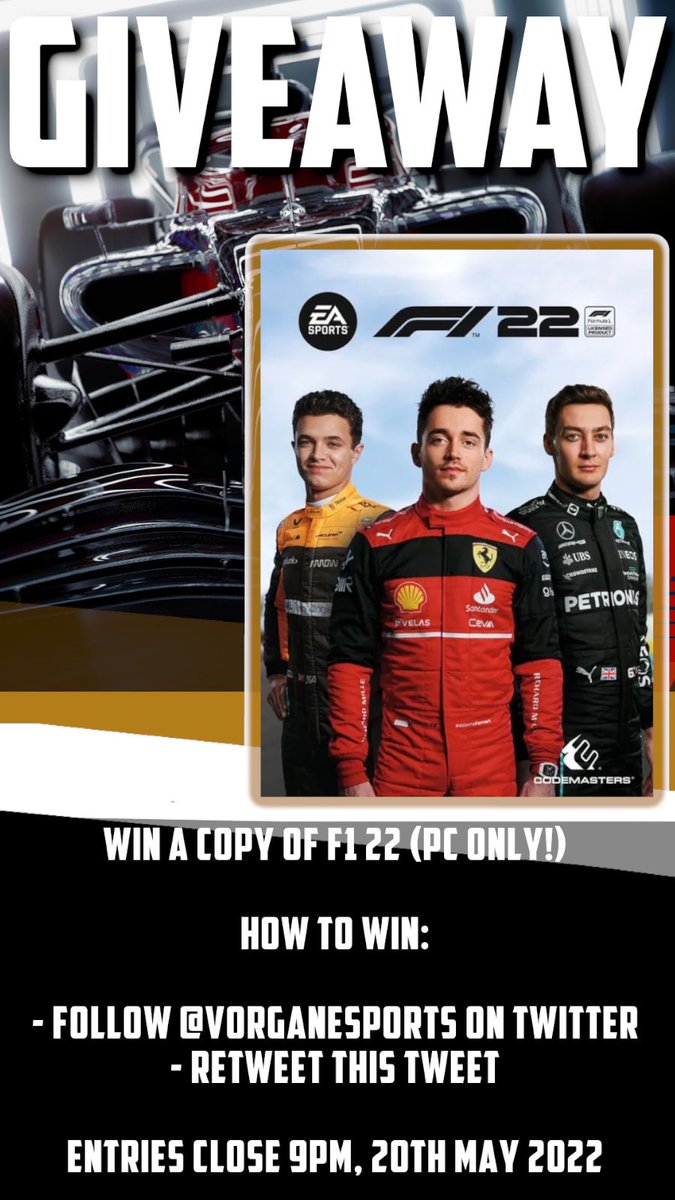🚨 𝐆𝐈𝐕𝐄𝐀𝐖𝐀𝐘 𝐀𝐋𝐄𝐑𝐓 🚨

F1 22 gets released in just under 2 months time and to celebrate the new release we’ll be giving away a copy of the game!

If you want a chance to win, just follow the instructions below! 

Best of luck to everyone entering!🤞🏻 

#F122 #F122Game