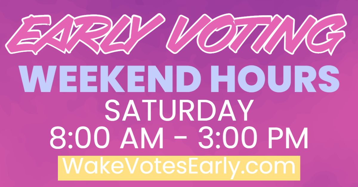 WakeElections's tweet photo. All Wake County Early Voting sites will be open from 8AM to 3PM today! Visit https://t.co/cwhktdxOV4 for an Early Voting site lookup tool and also a wait time tracker tool! #ReadToVote https://t.co/pzTSET3PQa https://t.co/OpookfxTl5