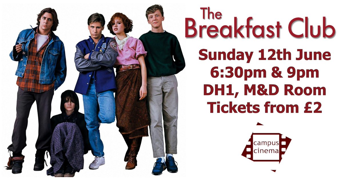 CampusCinema's tweet photo. "Total strangers with nothing in common. Meeting for the first time. A brain, a beauty, a jock, a rebel and a recluse"

Tickets are available to book on our Student's Guild site:
https://t.co/rtuqO9JWIj https://t.co/DQpgti9yHZ