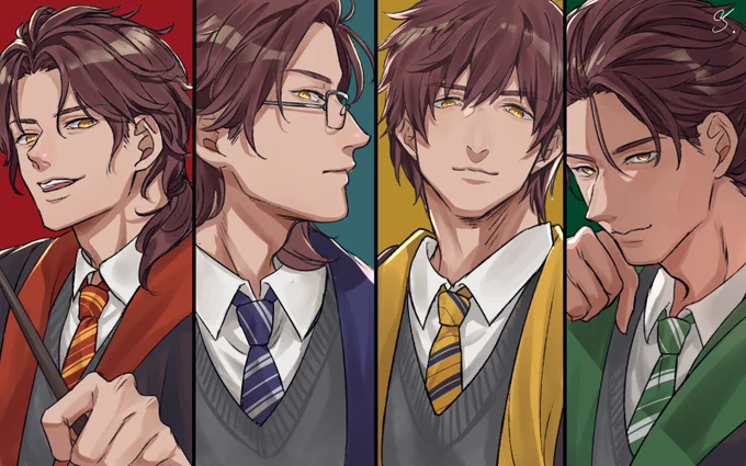 魔法学校寮組み分けと
フォロワーさんと話していた闇の魔術に対する防衛術の先生🥃🪄(初恋キラー)

#デラスのお品書き 