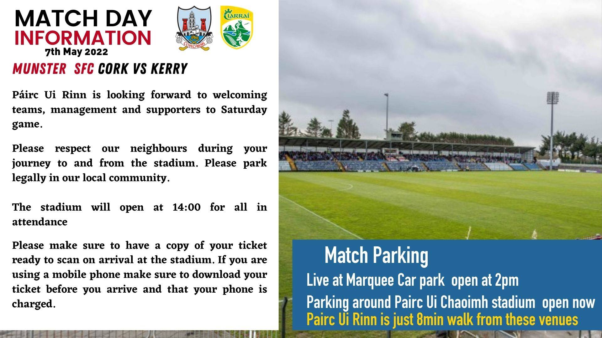 Cork GAA on Twitter "Munster SFC Cork vs Kerry Match day information