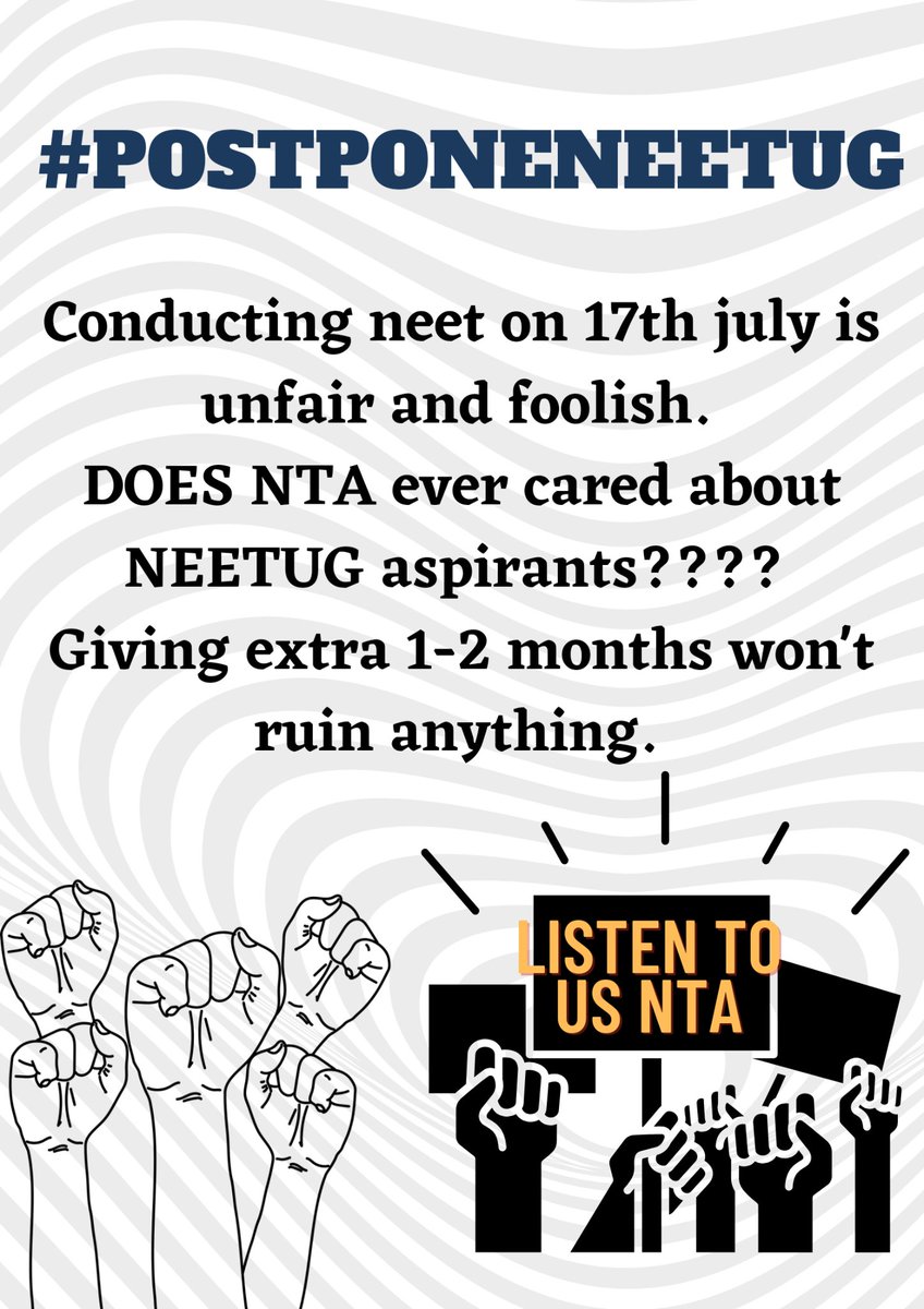 NUSA_NEETUG's tweet photo. This is Absolutely True

@DG_NTA @dpradhanbjp always do injustice with only NEET UG aspirants. They gave 2 months extra to jee aspirants but when it comes to NEET aspirants they behave like a Deaf. 

@nsui @Neerajkundan @neuroayush @vani_mehrotra
@Architguptajii

#PostponeNEETUG https://t.co/7wN7dHM60F