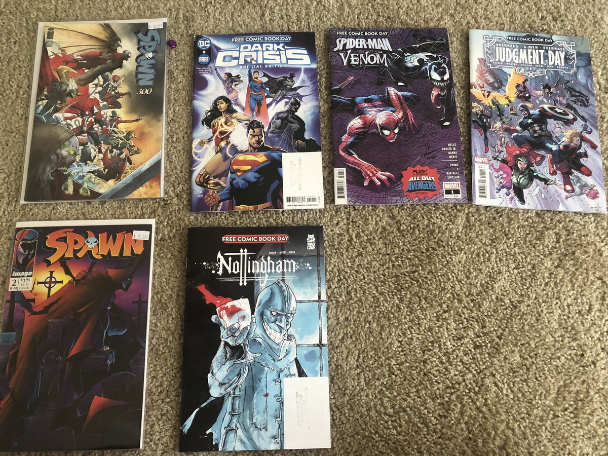 ben_comics's tweet photo. My #FCBD haul today! Show me what y’all got! Also these are my first two “historic” Spawn issues so I’m super proud of that. Happy FCBD everyone!! #comics #comic #Spawn #Spawn300 #Image https://t.co/hPyBu9er4V