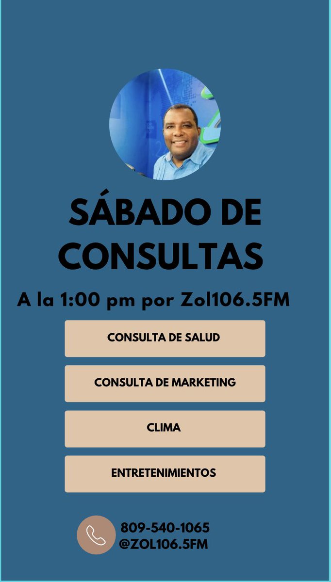CarlosDelPozo_'s tweet photo. [ Los espero hoy a la 1:00 pm ] 

Por @ZOLFM1065 en SABADO de CONSULTAS junto a @figuereo_martha   @michel_ricky  y  @DenissaOrtiz 

📌Hoy hablamos de HEPATITIS AGUDA en niños   
[ Dra. Luz Herrera Brito ] 
Presidenta Sociedad de Pediatría 

Haz tu consulta !!!
+ 📞809-540-1065 https://t.co/XZunKBNcRR