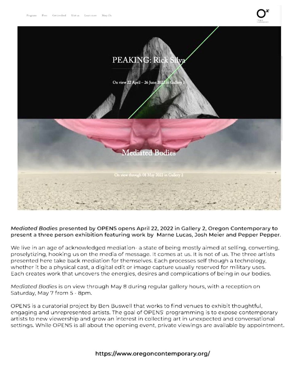 MarneLucas's tweet photo. Join me tonight for the closing reception of ‘Mediating Bodies’, Saturday, May 7th, 5-8pm. @orcontemporary https://t.co/eazIaRwpIj