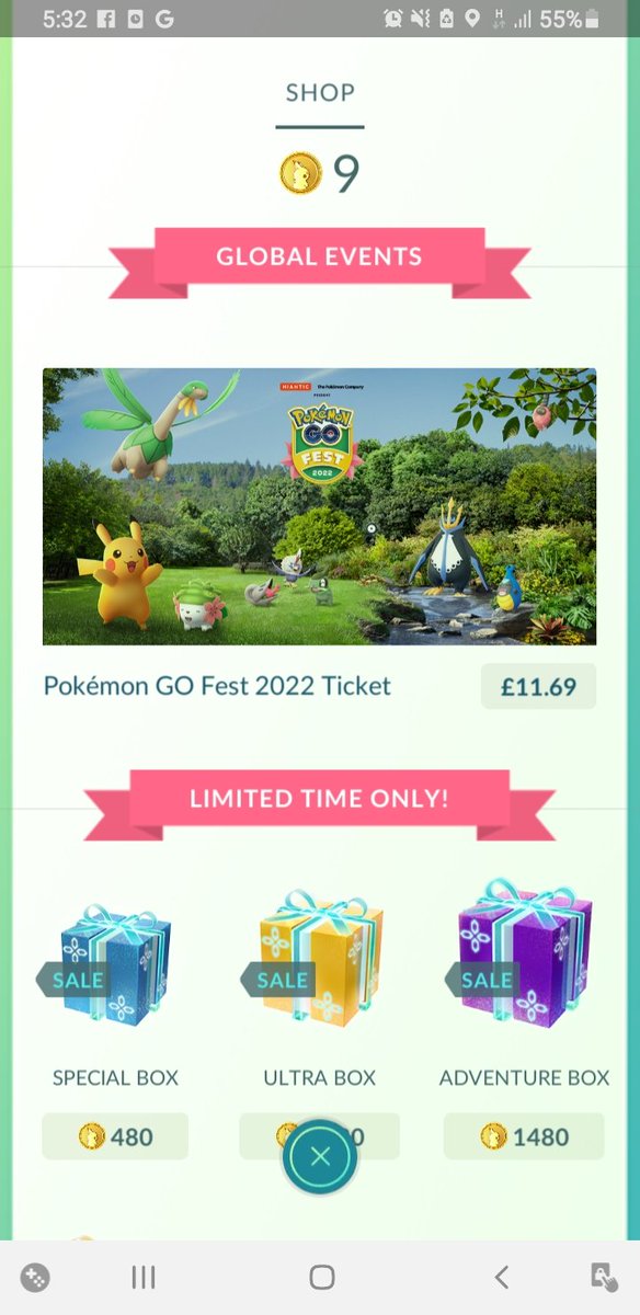 ConorBillingham's tweet photo. @PokemonGoApp Both on same samsung phone, both uk accounts but different prices, Niantic really needs to stop being so shady definitely not pay for this shit event either https://t.co/tXuVKwvVW9