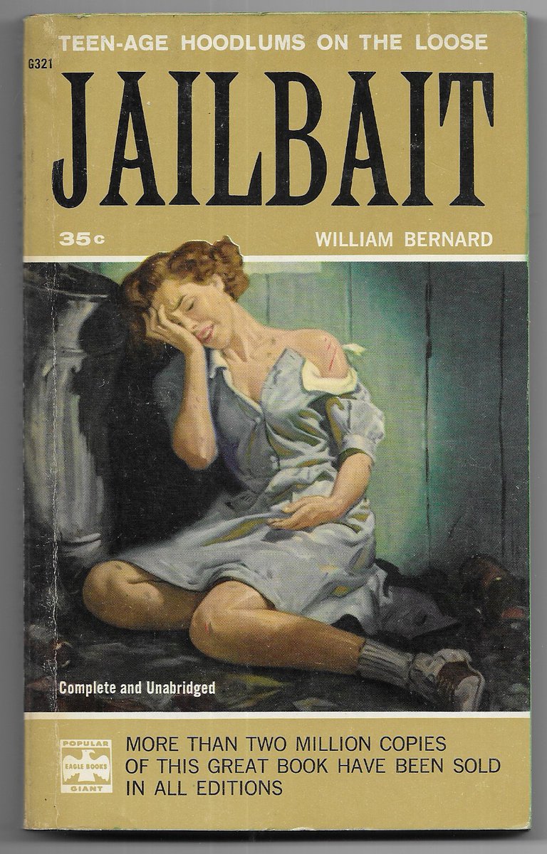 cmacfin's tweet photo. The "real" story of rampant youth decadence in the #1950s, William Bernard's #Jailbait sports a subtler but exceptional Rudolph Belarski cover. #PopularLibrary #JuvelieDelinquency #JD #RudolphBelarski #VintagePaperbacks https://t.co/jy8ODVd1CT https://t.co/zOS6kJDrfC
