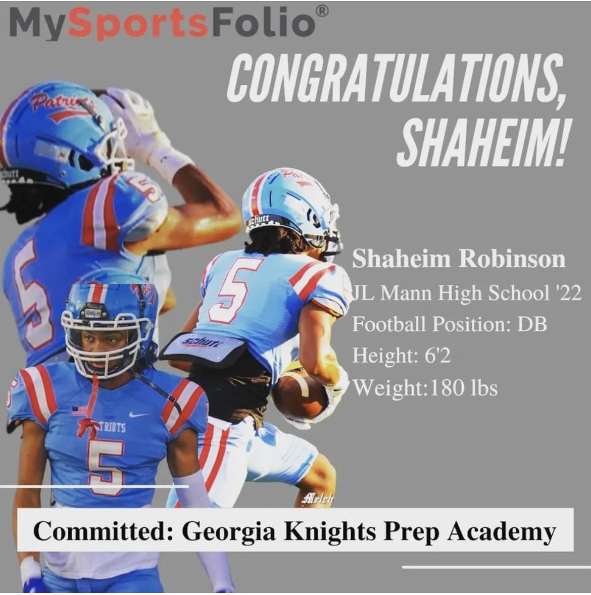Commitment Alert!!! Congrats to Shaheim Robinson on his commitment to Georgia Knight Prep Academy!!! The MySportsFolio Team #collegeready #studentathlete <a href="/VloneShy/">Shaheim Robinson</a> <a href="/CoachWatson_48/">Scoot Watson</a> <a href="/AthleticsJl/">JL Mann Athletics</a> <a href="/JLMannFB/">J L Mann Football</a> @GeorgiaKnights1 @GeorgiaKnights2